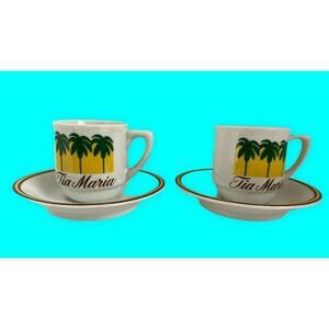 TIA MARIA Demitasse Cups and Saucers Set of 2 from Brazil signed Schmidt Brasil